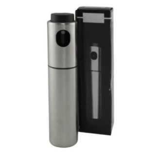 pulverizator de ulei din inox lângă cutia din carton colorat în care este ambalat