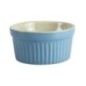 bol rotund mic din ceramică model cu striații pe exterior albastru la exterior și crem în interior
