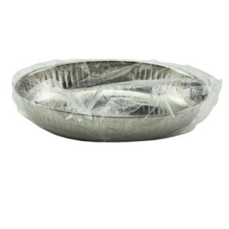 coș oval din inox pentru servit pâine la masă ambalat în punguță transparentă de plastic