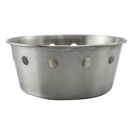 coș rotund din inox și pereți înalți cu perforații pentru servire pâine