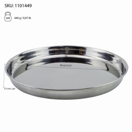 Tavă de servit rotundă din inox, cu margine înălțată, pentru transportul băuturilor în baruri, cafenele și restaurante, 40 cm 