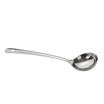 polonic din inox pentru supă cu mâner lung plat cu orificiu pentru agățat