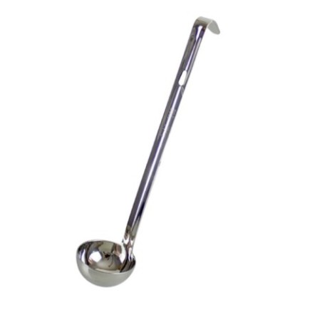 polonic profesional din inox cu cupă adâncă și cu mâner îngust și lung cu orificiu pentru agățat
