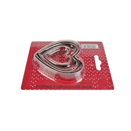 Set de matrițe inox pentru tăiat și modelat aluatul în formă de inimă, ideale pentru biscuiți, fursecuri sau prăjituri, 3 buc