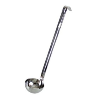polonic din inox cu o capacitate de 60 ml cu mâner îngust și lung îndoit la capăt