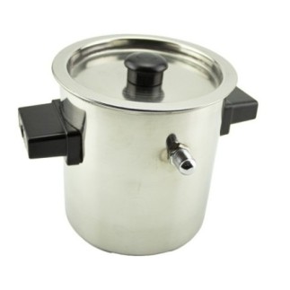 oală pentru fiert lapte din inox cu capac două mânere negre laterale și fluier de abur