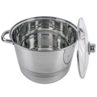 Oală înaltă din inox, gradată pe interior, cu două mânere și capac de sticlă, ideală pentru gătit supe, ciorbe și tocănițe, 11 L