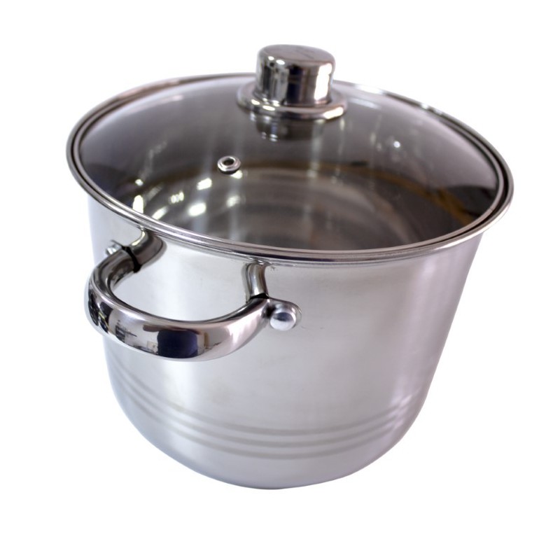 Oală înaltă din inox, gradată pe interior, cu două mânere și capac de sticlă, ideală pentru gătit supe, ciorbe și tocănițe, 7 L Oală înaltă din inox, gradată pe interior, cu două mânere și capac de sticlă, ideală pentru gătit supe, ciorbe și tocănițe, 7 L