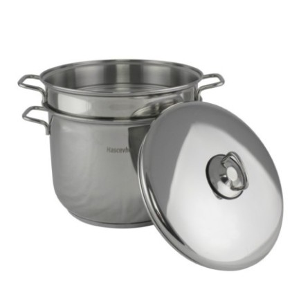 Oală dublă din inox pentru fiert și strecurat paste si legume, 3 piese, oală de 7L cu capac si inca o oală perforată încorporată