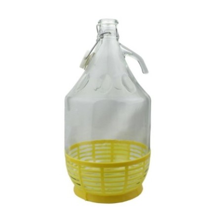 Damigeană din sticlă cu dop și cataramă metalică pentru închidere ermetică, ideală pentru păstrat vin, țuică, must, 5L