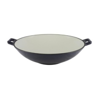 Wok din fontă emailată, cratiță rotundă și adâncă, ideală pentru prăjire, sotare și gătit la temperaturi ridicate, 37 cm