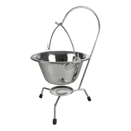 set de bol din inox cu mâner și suport metalic cu piciorușe din plastic