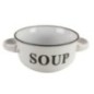 bol pentru servit supă ceramic alb cu două mânere laterale și textul soup inscripționat