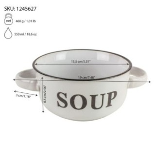 bol rotund din ceramică pentru servire supă cu specificații despre greutate capacitate și dimensiuni