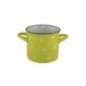 cană cu două mânere din ceramică galbenă cu buline albe pentru servit supă