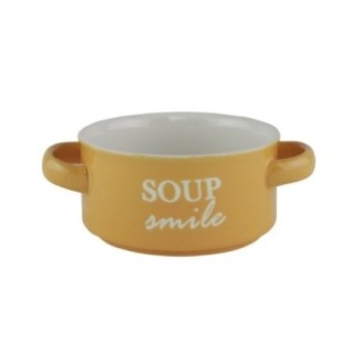 Bol ceramic cu două toarte, pentru servirea supei, ciorbei sau a tocănițelor, utilizare zilnică, stivuibil, portocaliu, 450 ml