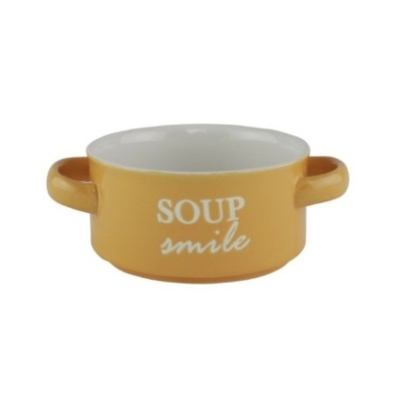 Bol ceramic cu două toarte, pentru servirea supei, ciorbei sau a tocănițelor, utilizare zilnică, stivuibil, portocaliu, 450 ml