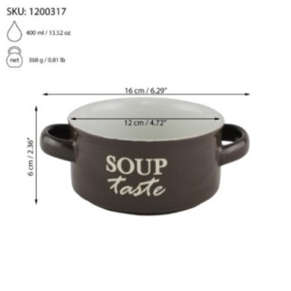 bol ceramic pentru servit supă 400 ml maro cu detalii despre capacitate și dimensiuni