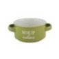 bol rotund ceramic verde pentru servit ciorbă cu mânere