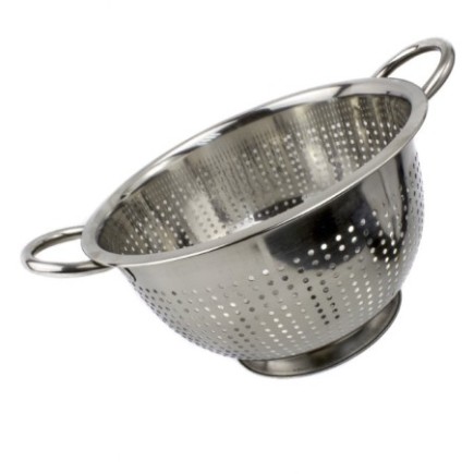 strecurător din inox clasic rotund cu găuri mici și mânere laterale