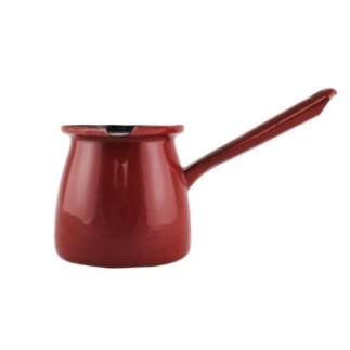 ibric emailat roșu pentru cafea la aragaz ușor bombat cu un mâner