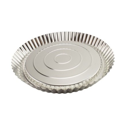 formă metalică rotundă cu margini ondulate și joase pentru copt tarte