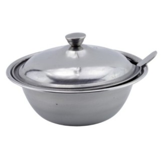 bol din inox cu capac și linguriță pentru zahăr sau dulceață