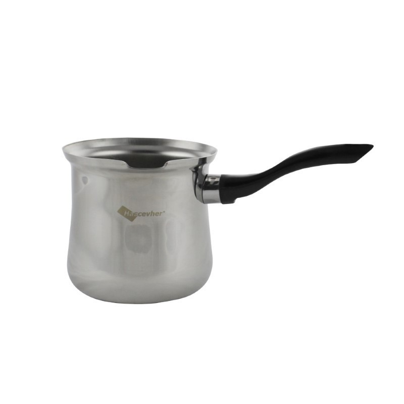 Ibric inox cu mâner ergonomic din ebonită și fantă de scurgere, ideal pentru prepararea ceaiului și cafelei pe aragaz, 1L
