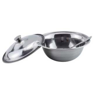 Bol inox cu capac și linguriță pentru sosuri și condimente, potrivit pentru servit zahăr, miere sau dulceață, diametrul 13 cm
