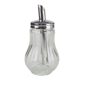 dozator pentru zahăr din sticlă cu capac filetat cu tijă metalică
