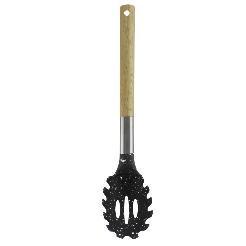 Lingură pentru spaghete din plastic cu mâner de lemn și design elegant special conceput pentru servire și porționare eficientă