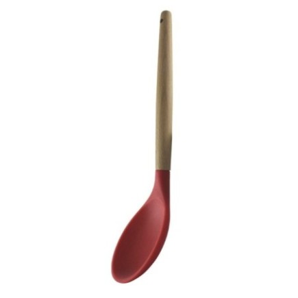 Lingură de gătit din silicon cu mâner de lemn, perfectă pentru protejarea vaselor antiaderente de zgârâieturi, 30 cm