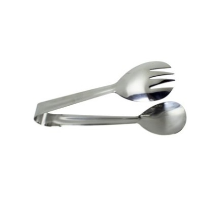 clește pentru salată din inox cu capetele în formă de lingură și furculiță