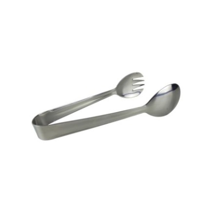 Clește de bucătărie pentru salată, design ergonomic din inox, cu brațe tip lingură și furculiță, ideal pentru paste și garnituri