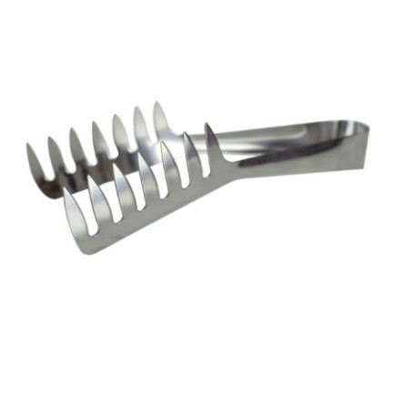 Clește de bucătărie pentru paste, din inox, tip pieptene dublu, pentru apucarea fermă și servirea spaghetelor sau a salatelor