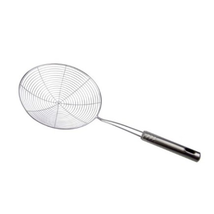 paletă din inox cu sită tip pânză de păianjen pentru prăjeli în ulei