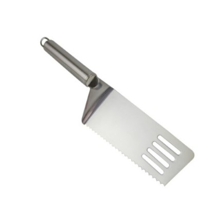 paletă din inox cu lamă perforată cu zimți și mâner rotunjit pentru tăiat și servit tort