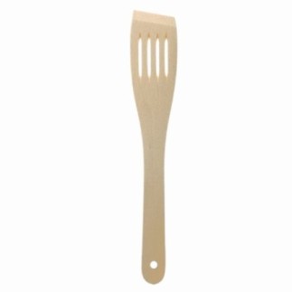 spatulă de bucătărie din lemn cu fante de scurgere și orificiu pentru agățat
