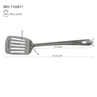 spatulă de bucătărie din inox cu specificații despre dimensiuni