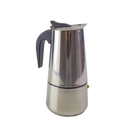 espresor moka clasic din inox pentru 9 espresso italian lângă cutia în care este ambalat