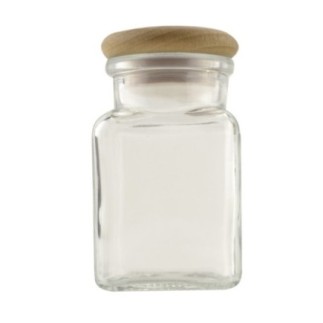 Borcan pentru depozitat condimente și mirodenii, recipient din sticlă cu capac etanș din lemn, 150 ml