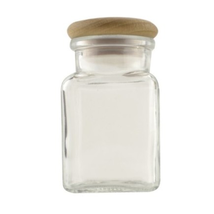 Borcan pentru depozitat condimente și mirodenii, recipient din sticlă cu capac etanș din lemn, 150 ml