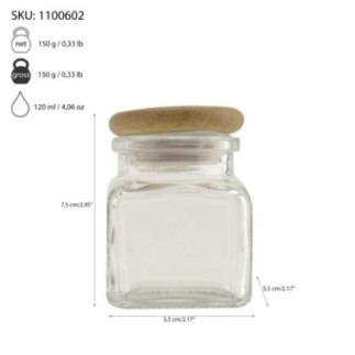 Borcan pentru depozitat condimente și mirodenii, recipient din sticlă cu capac etanș din lemn, 120 ml