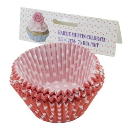 Set de forme pentru copt brioșe, rotunde, din hârtie specială colorată, 3.5x7 cm, rezistente la căldură, 75 buc