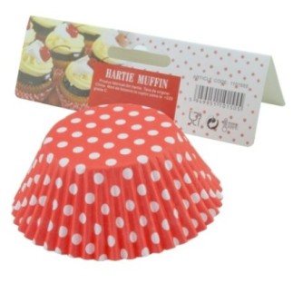 hârtie copt brioșe polka dots întoarsă cu susul în jos lângă eticheta ambalaj