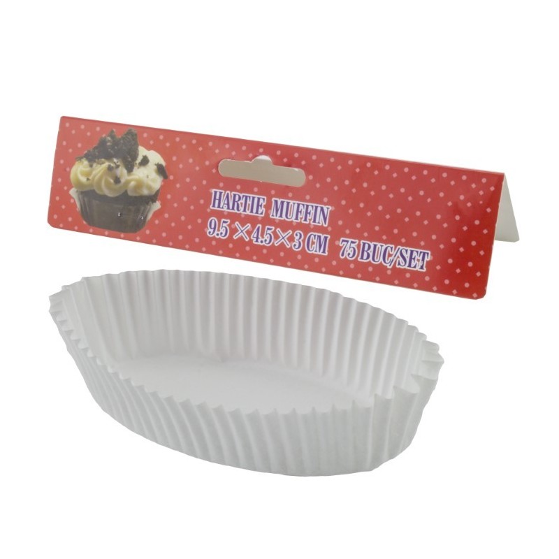 Set de hârtii pentru copt brioșe, ovale din hârtie specială albă, 9.5x4.5x3.9 cm, rezistente la căldură, 75 buc Set de hârtii pentru copt brioșe, ovale din hârtie specială albă, 9.5x4.5x3.9 cm, rezistente la căldură, 75 buc