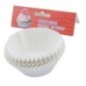set 75 de hârtii pentru copt prăjituri rotunde albe stivuite în fața etichetei colorate