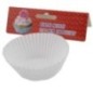 Set de forme pentru copt brioșe, rotunde, din hârtie specială albă, 2.5x6 cm, rezistente la căldură, 100 buc hârtie ondulată albă pentru copt brioșe rotunde lângă eticheta de carton