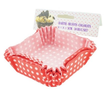 set 30 hârtii colorate pătrate pentru copt prăjituri stivuite în fața etichetei de carton