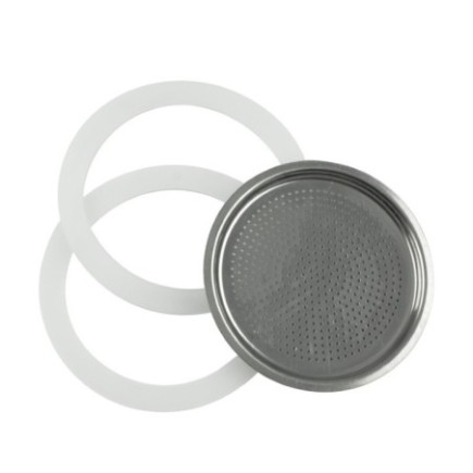 Set de garnituri din silicon și filtru din inox pentru cafetieră Moka, accesorii de rezervă pentru cafetiera de 9 persoane 3 buc
